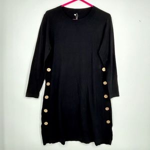 Newshows Womens Size Small Sweater Dress Black Fine Gauge Big Coconut Buttons LS